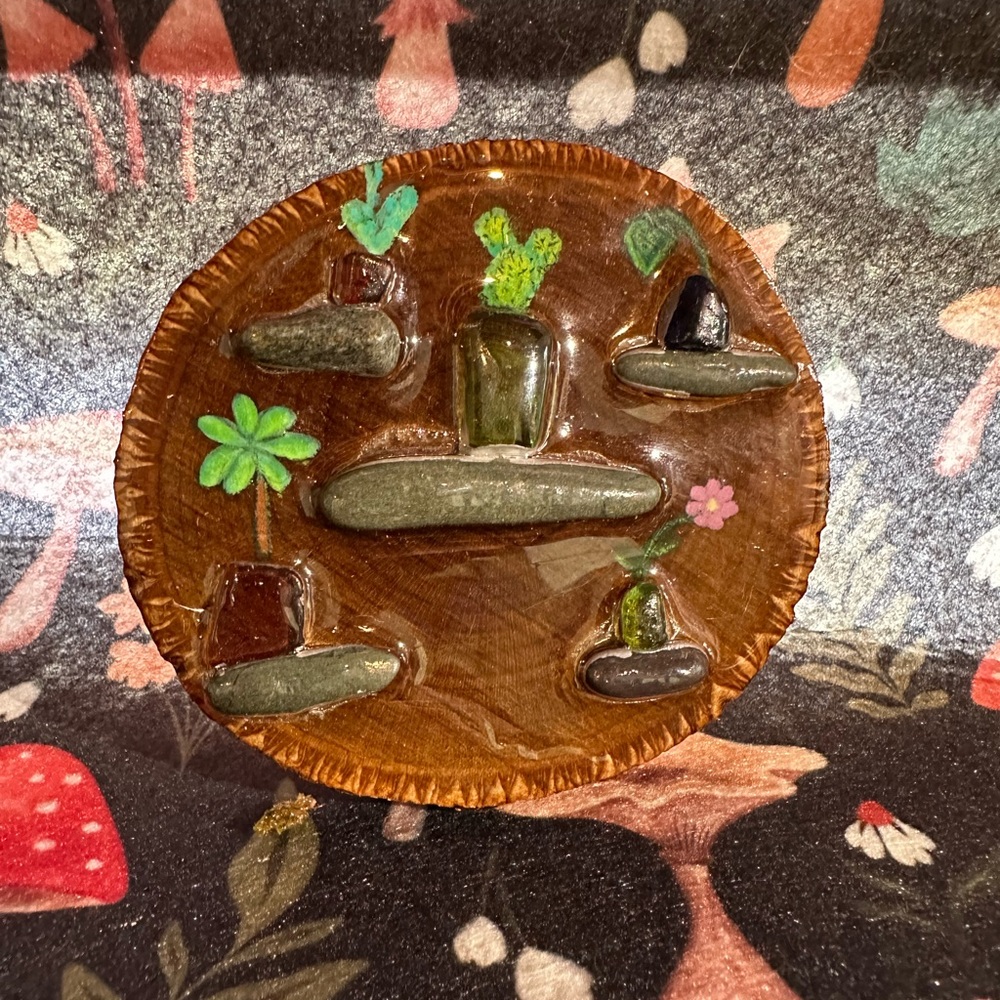 Handcrafted Brown Resin and Sea Glass Refrigerator Art
